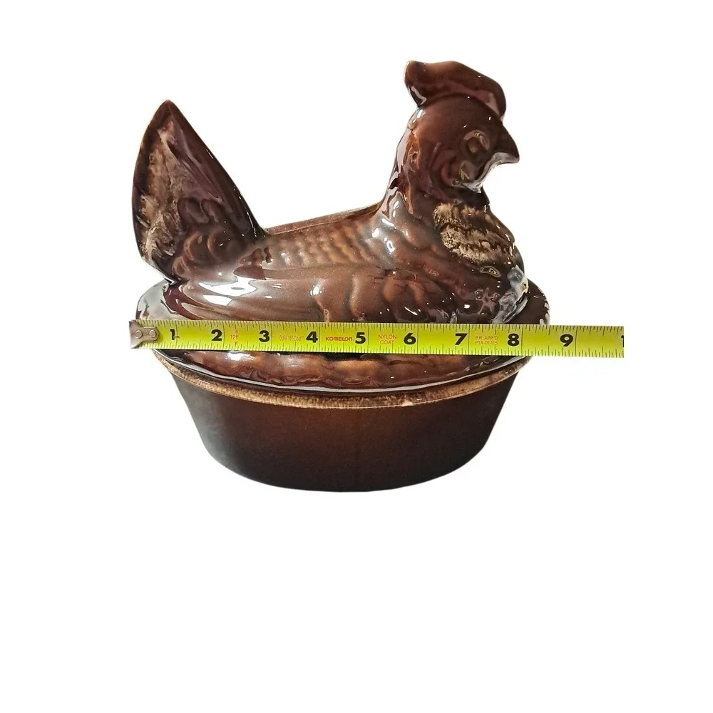 Hull Pottery Brown Drip Large Hen Chicken on Nest Casserole USA Vintage